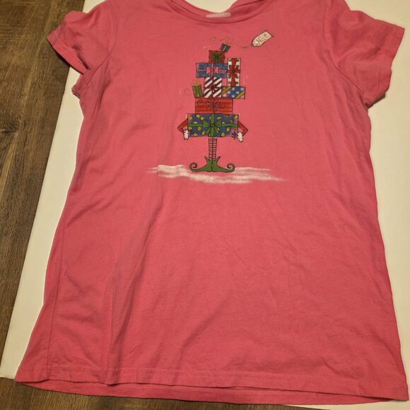 Christmas Pink Girls T-Shirt with Christmas Presents - Size XL (16/18) - Picture 2 of 3